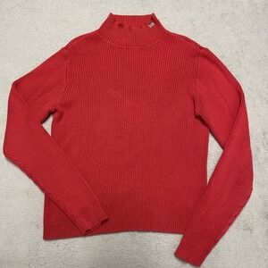Vintage Polo Jeans Ralph Lauren Turtleneck Women XL Red Ribbed Stretch Flag Y2K